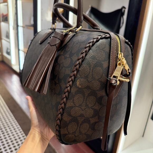 Coach CCE36 Rowan Large Satchel Bag In Signature With Fringe Walnut/maple - Picture 3 of 11